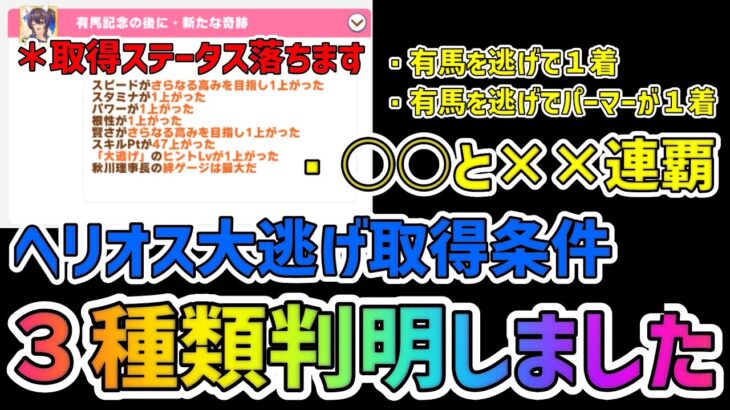 【ウマ娘】ヘリオスの『大逃げ』の取得条件はどうやら3種類あるらしい