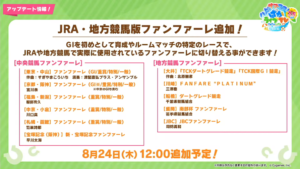 【ウマ娘】JRA・地方競馬版ファンファーレが8月24日に追加！新アイテム｢回想のしおり｣も9月上旬に追加予定