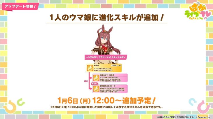 【ウマ娘】1/6にチョコボンに進化スキルが追加！