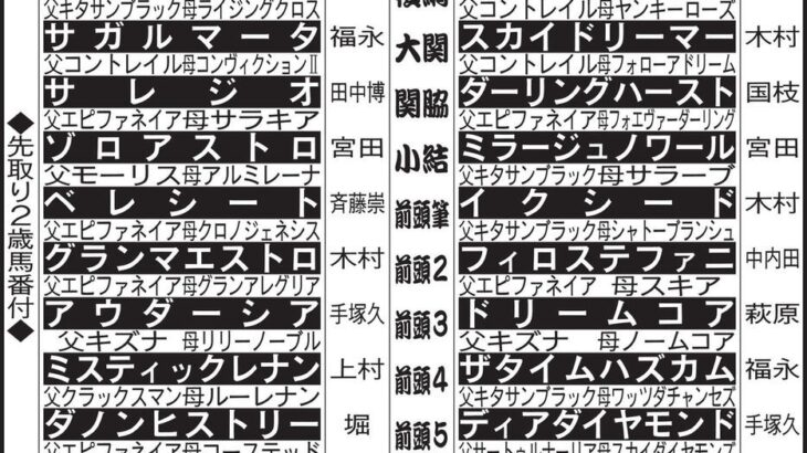 【競馬】日刊スポーツの「先取り２歳クラシック番付」